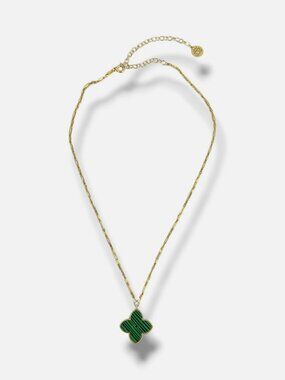 Gabi Rielle Women's 14K-Gold Plated Sterling Silver Malachite Clover Necklace